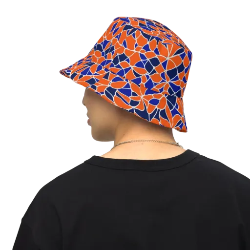 Navy Bloom Circuit on a Reversible Bucket Hat