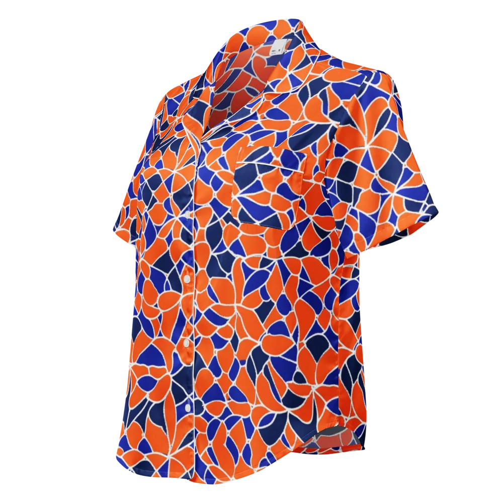 Navy Bloom Circuit on Women's Short Sleeve Pajama Top — Left Front
