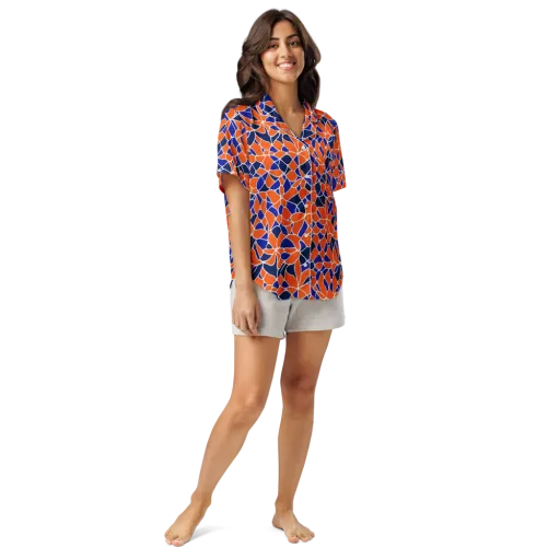 Navy Bloom Circuit on a Women's Short Sleeve Pajama Top