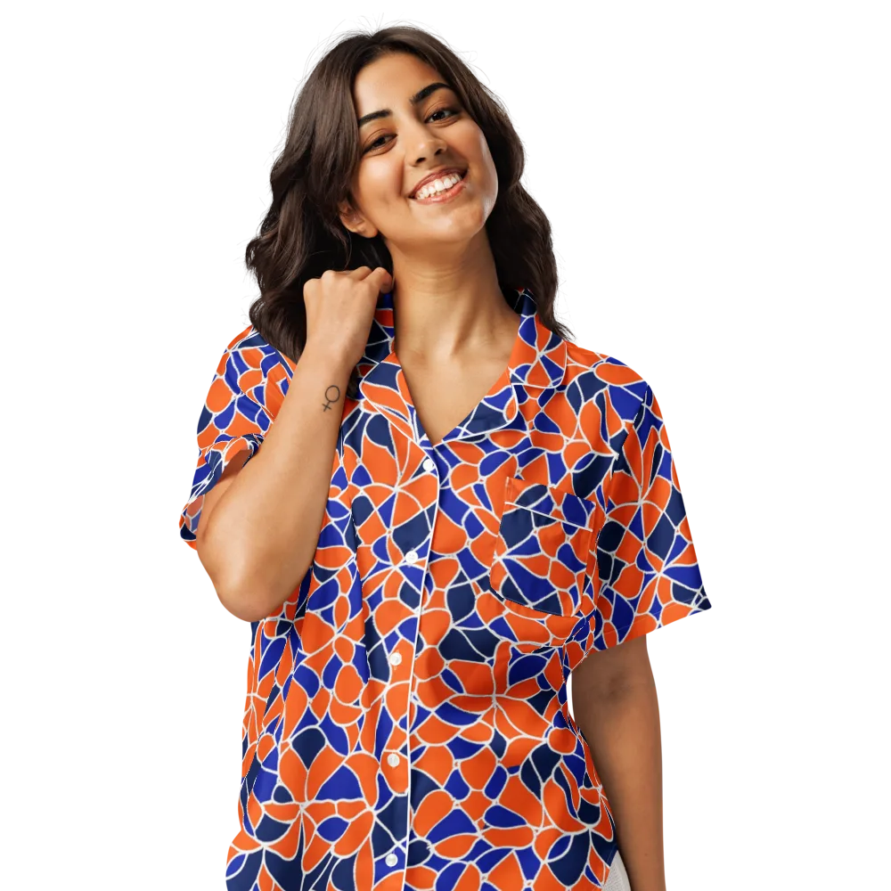 Navy Bloom Circuit on Women's Short Sleeve Pajama Top — Front