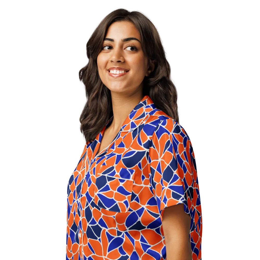 Navy Bloom Circuit on Women's Short Sleeve Pajama Top — Left Front