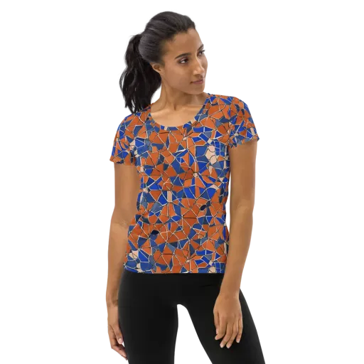 Cobalt Fissure on a Women's Athletic T-Shirt