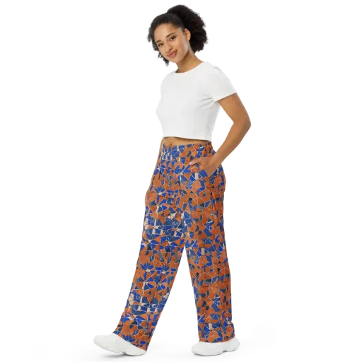 Cobalt Fissure on a Wide-Leg Pants