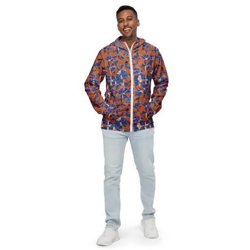 Cobalt Fissure on a Men's Windbreaker