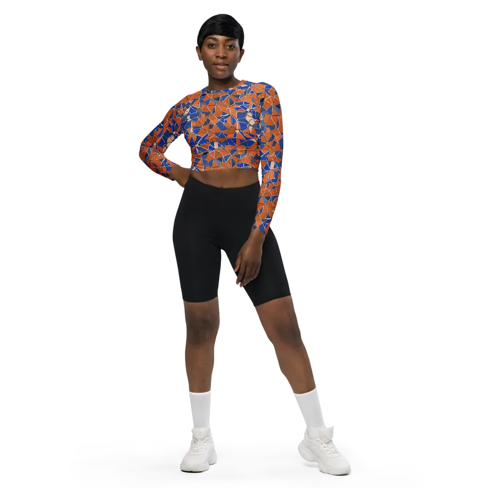 Cobalt Fissure on Long Sleeve Crop Top — Front