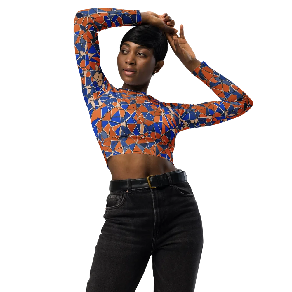 Cobalt Fissure on Long Sleeve Crop Top — Front