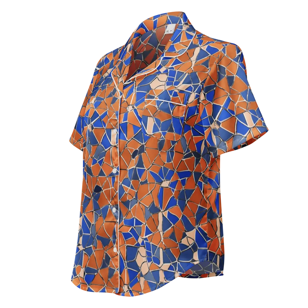 Cobalt Fissure on Women's Short Sleeve Pajama Top — Left Front