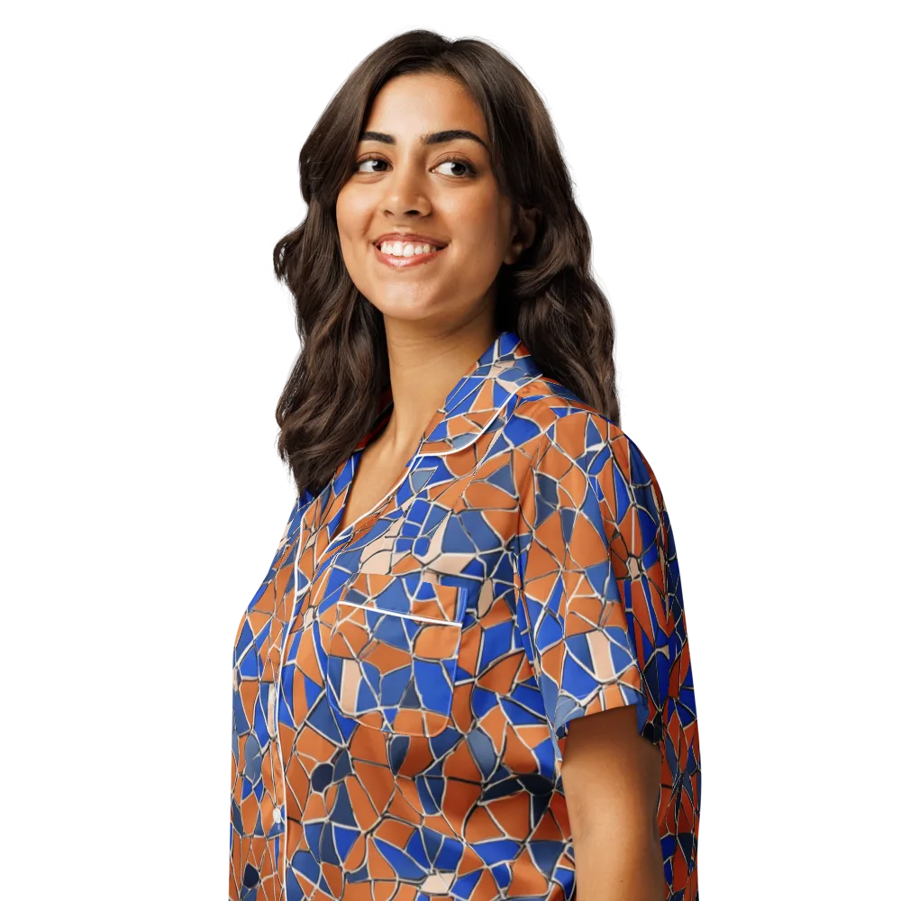 Cobalt Fissure on Women's Short Sleeve Pajama Top — Left Front