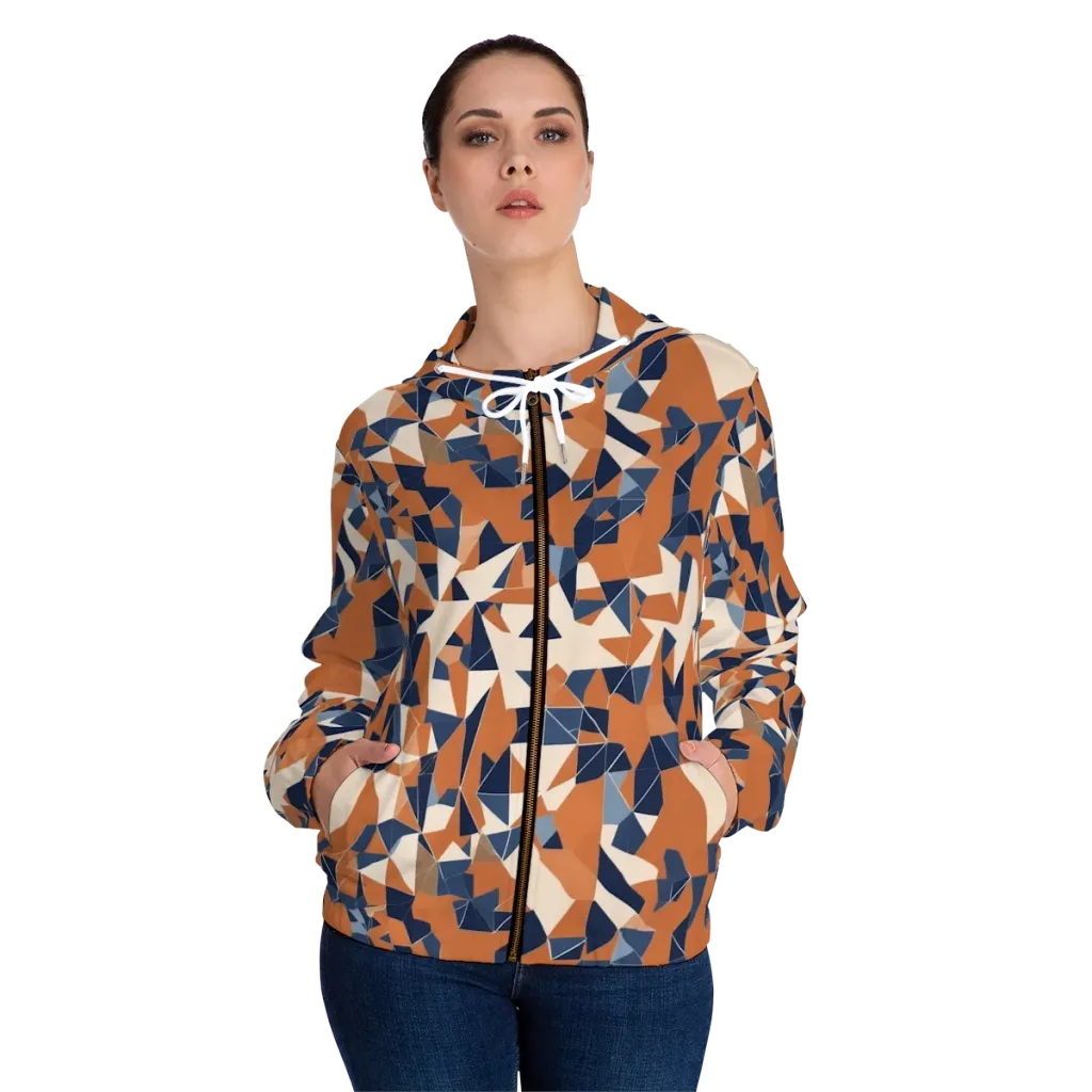 Ochre Parallax on Women's Full-Zip Hoodie — Front On Person