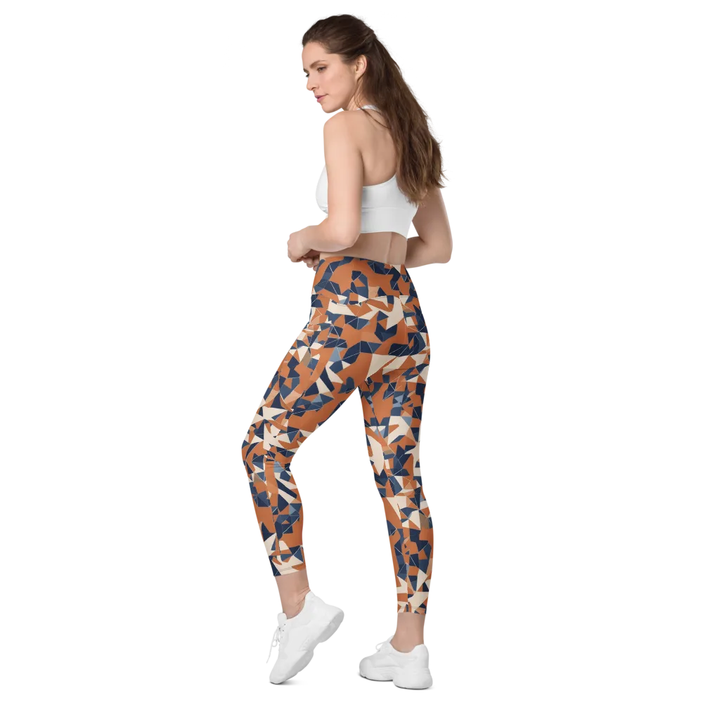 Ochre Parallax on Leggings with Pockets — Left Back