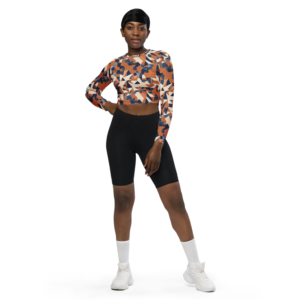 Ochre Parallax on Long Sleeve Crop Top — Front