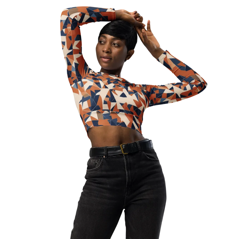 Ochre Parallax on Long Sleeve Crop Top — Front