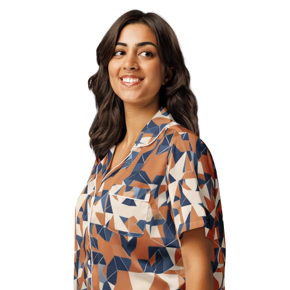 Ochre Parallax on Women's Short Sleeve Pajama Top — Left Front