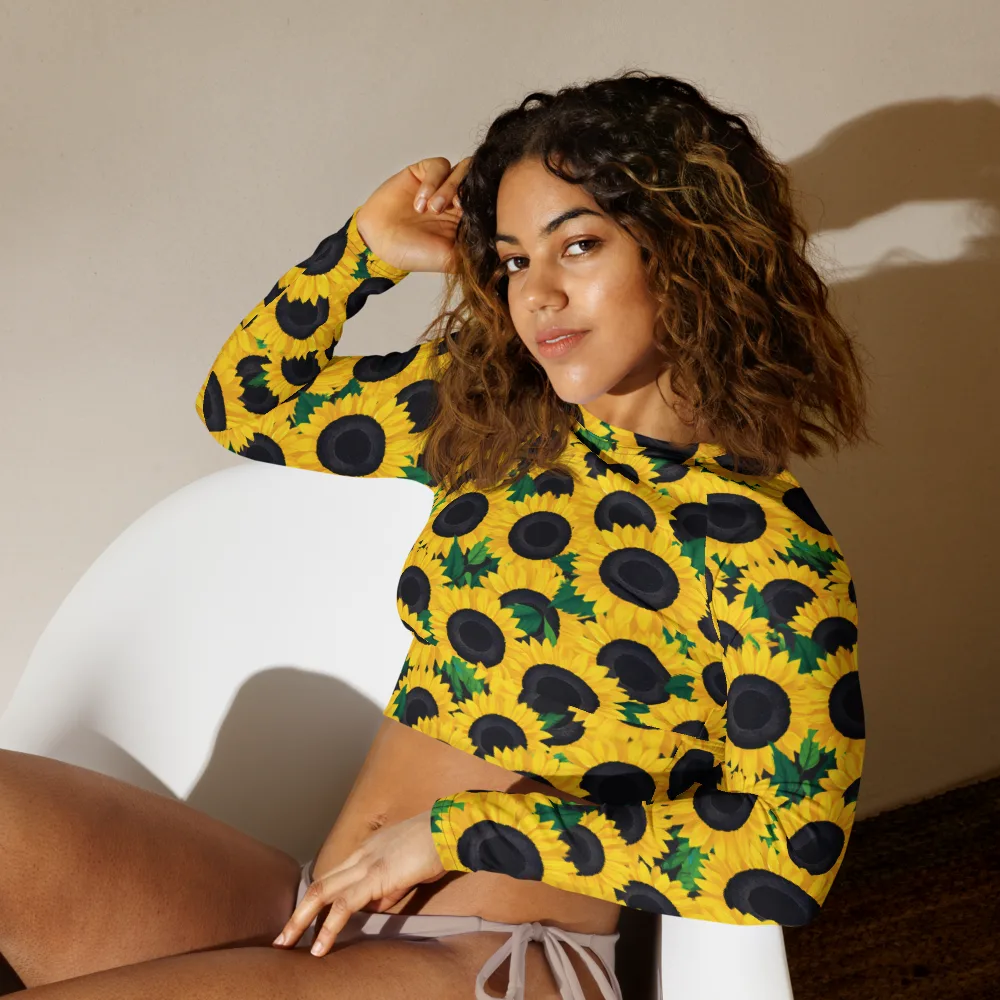 Sunlit Abundance on Long Sleeve Crop Top — Left Front