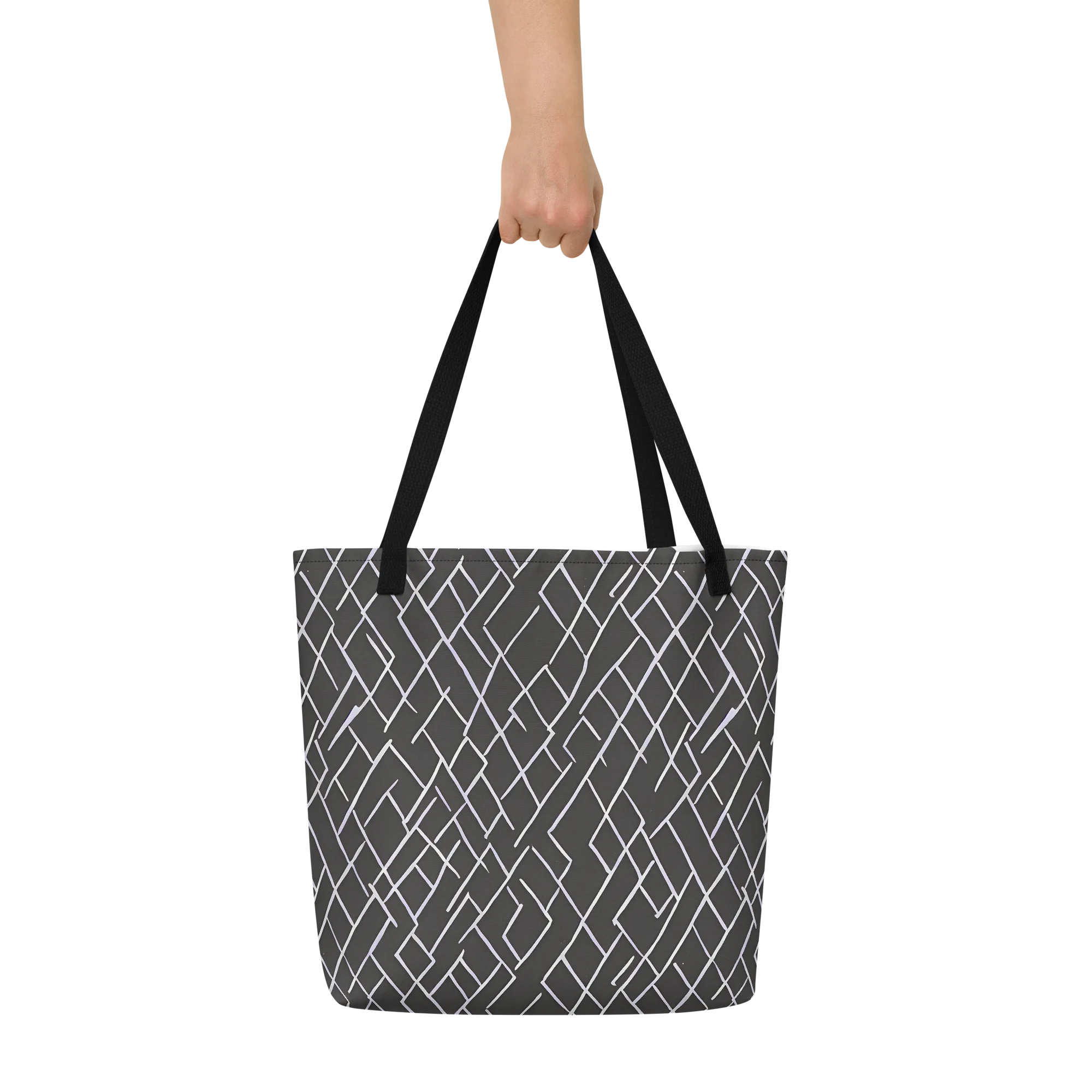 Ivory Cipher on Large Tote Bag W/ Pocket — Front