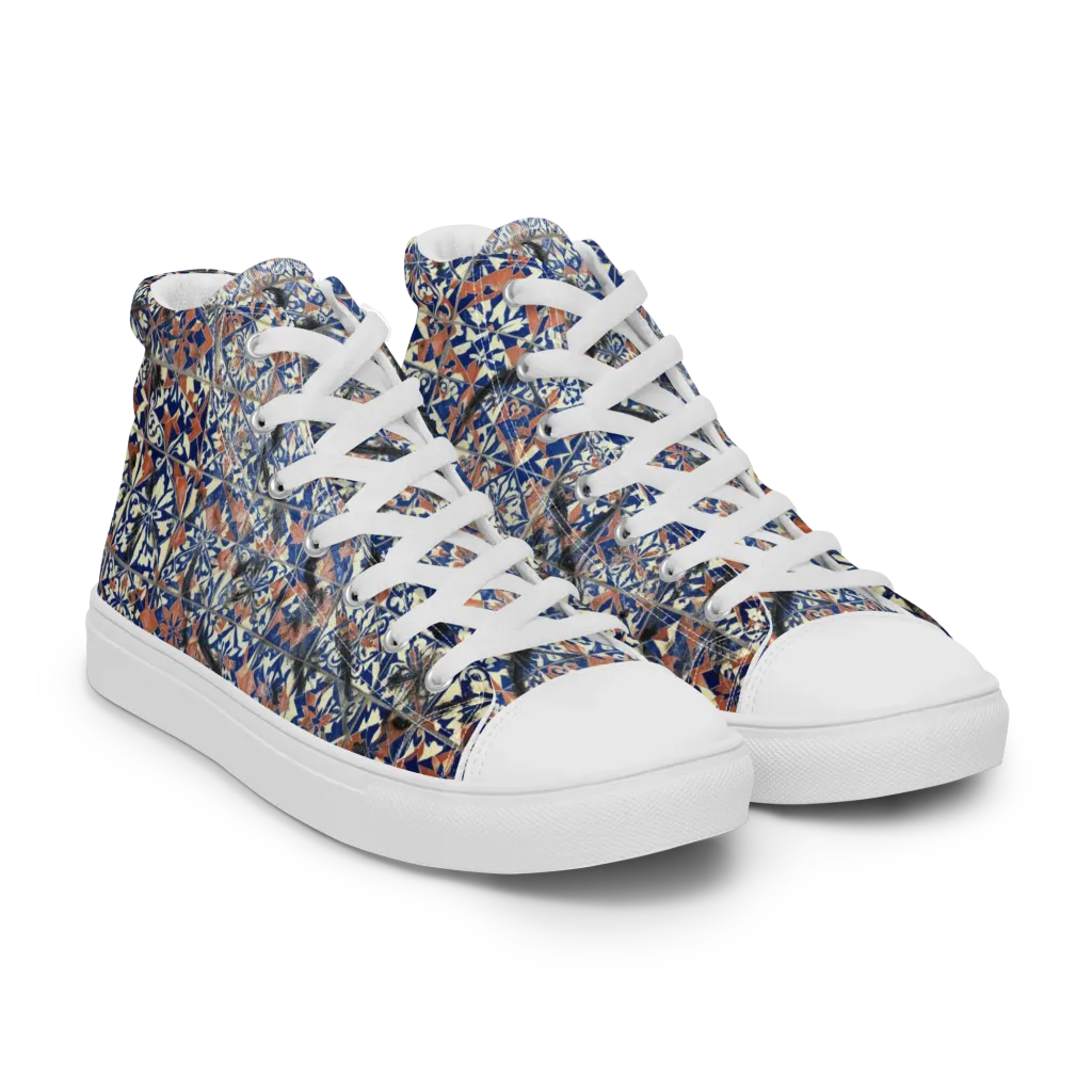 Mosaic Reverie on Men's High Top Canvas Shoes — Right Front