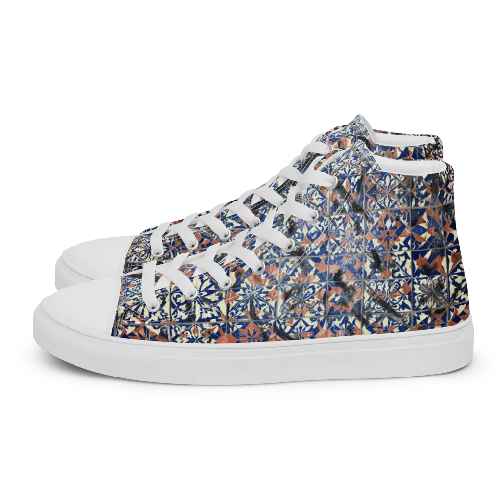 Mosaic Reverie on Men's High Top Canvas Shoes — Left