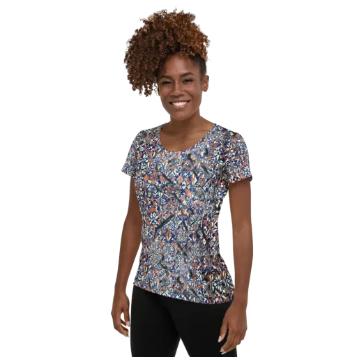 Mosaic Reverie on a Women's Athletic T-Shirt