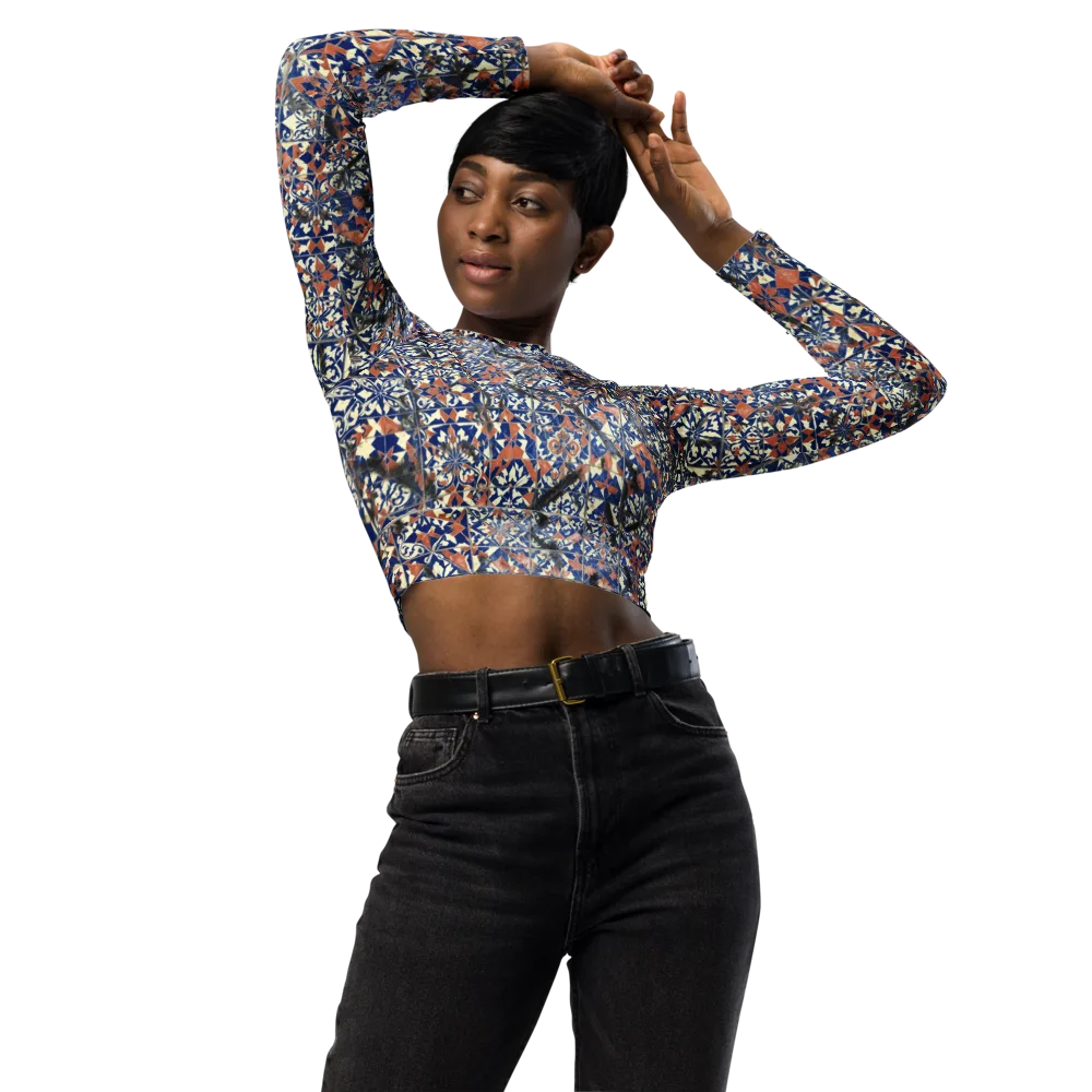 Mosaic Reverie on Long Sleeve Crop Top — Front