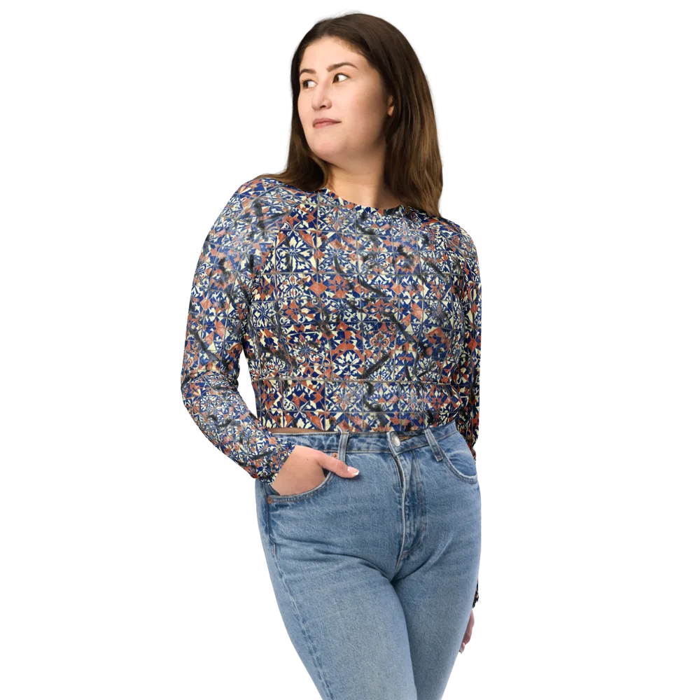 Mosaic Reverie on Long Sleeve Crop Top — Front