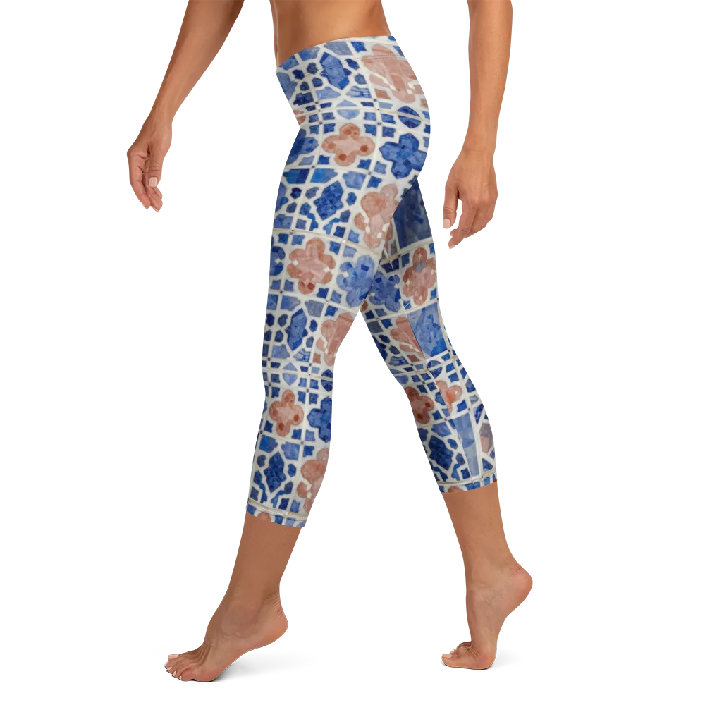 Azure Mosaic on Capri Leggings — Left