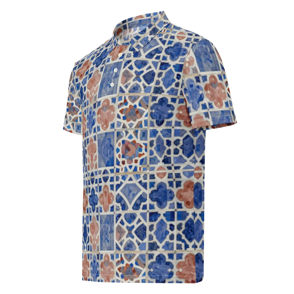 Azure Mosaic on Men's Slim Fit Polo Shirt — Left Front