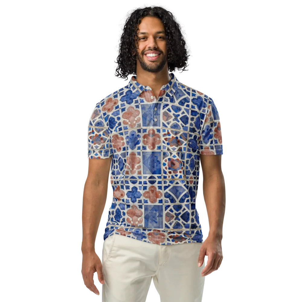 Azure Mosaic on Men's Slim Fit Polo Shirt — Front