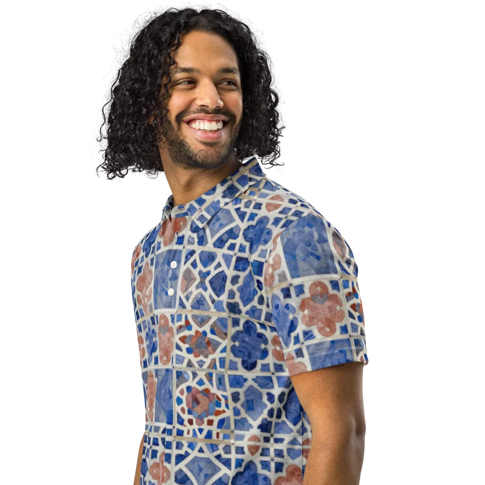 Azure Mosaic on Men's Slim Fit Polo Shirt — Left Front