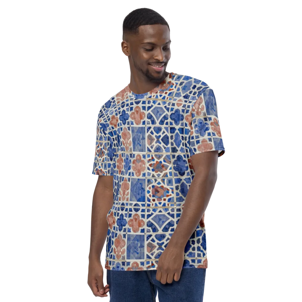Azure Mosaic on Men's Crew Neck T-Shirt — Left