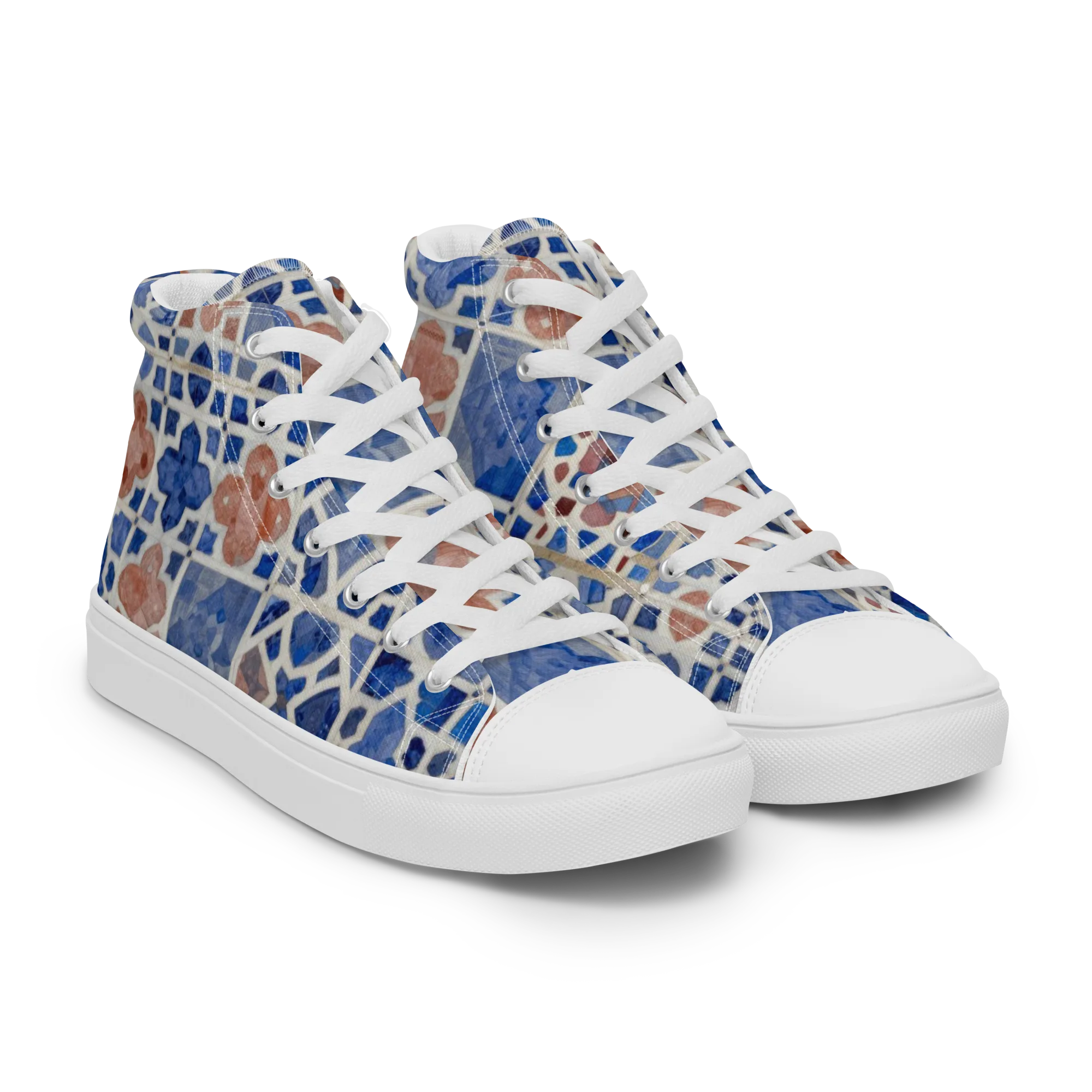 Azure Mosaic on Men's High Top Canvas Shoes — Right Front