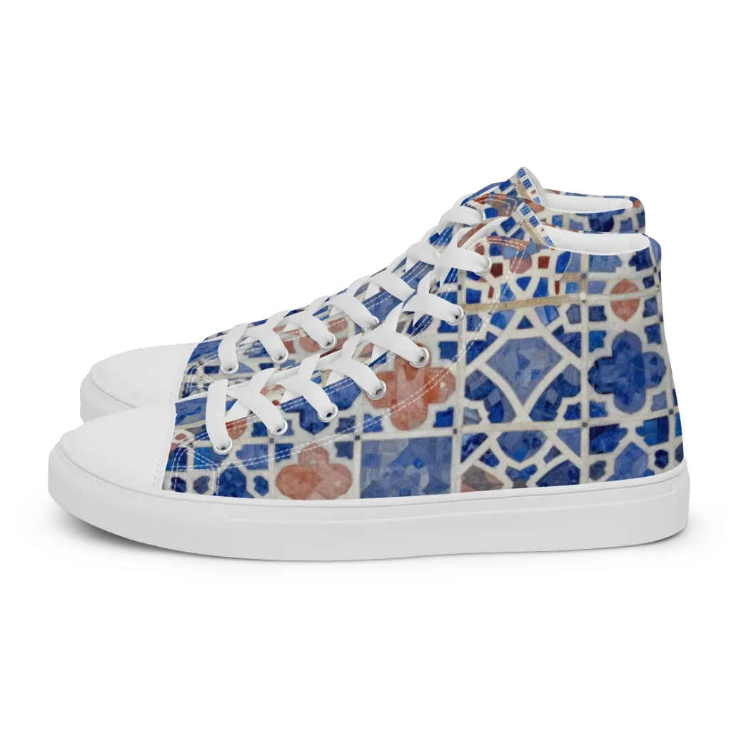Azure Mosaic on Men's High Top Canvas Shoes — Left