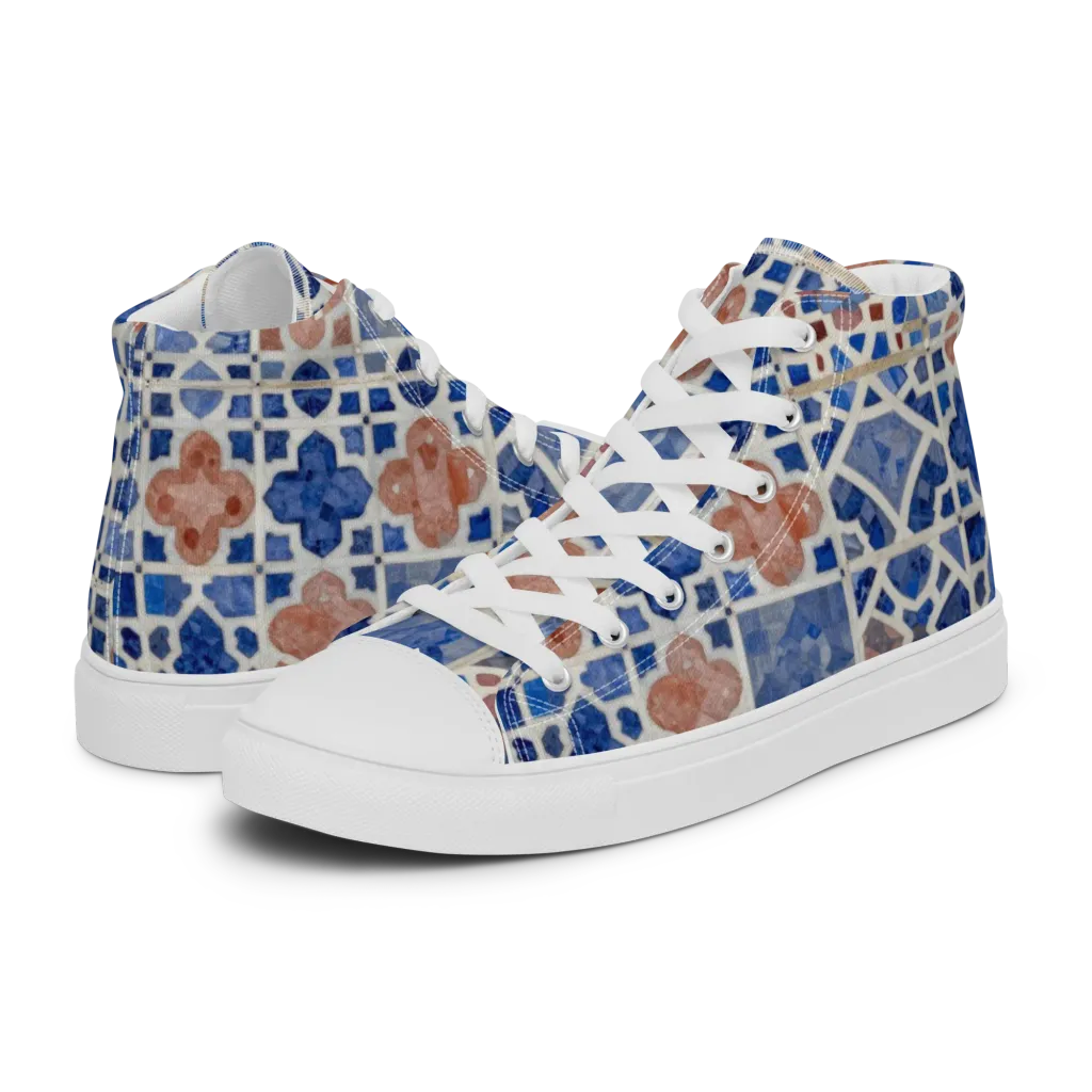Azure Mosaic on Men's High Top Canvas Shoes — Left
