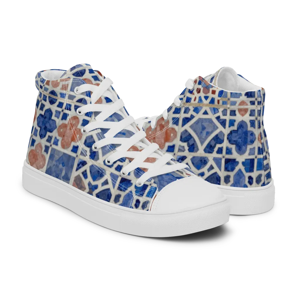Azure Mosaic on Men's High Top Canvas Shoes — Right