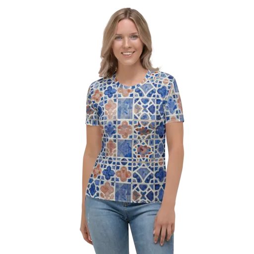 Azure Mosaic on a Women's Crew Neck T-Shirt