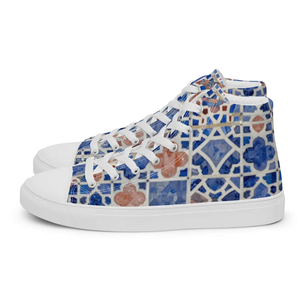 Azure Mosaic on Women's High Top Canvas Shoes — Left
