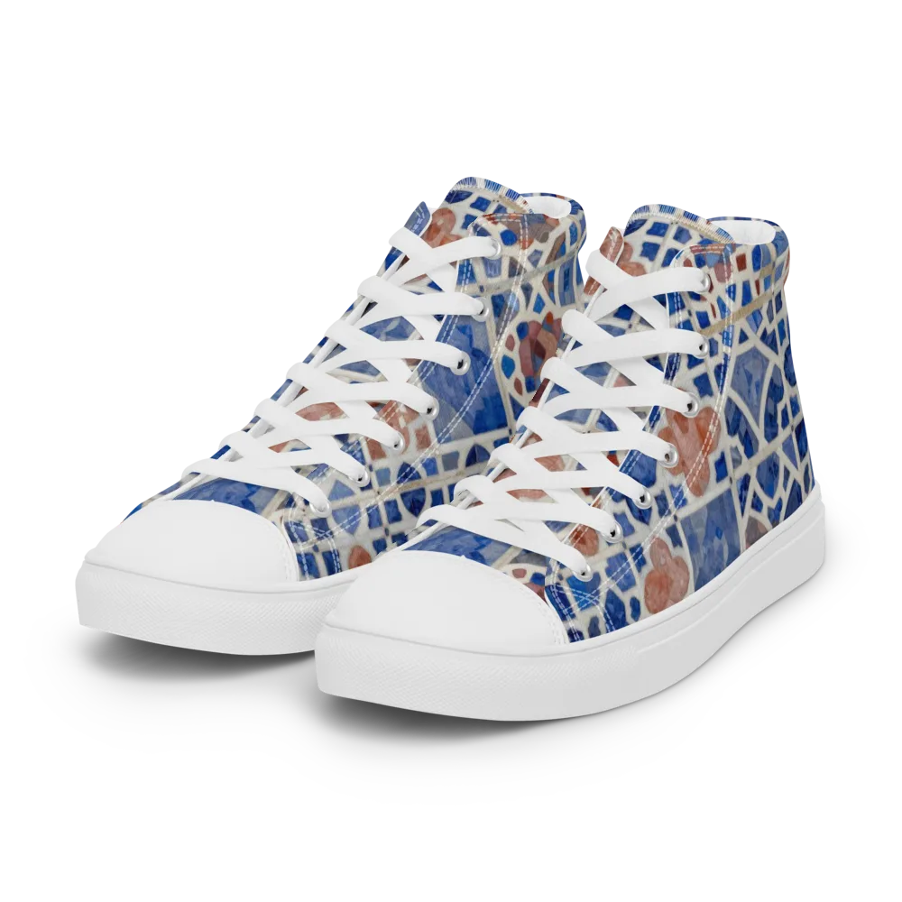 Azure Mosaic on Women's High Top Canvas Shoes — Left Front
