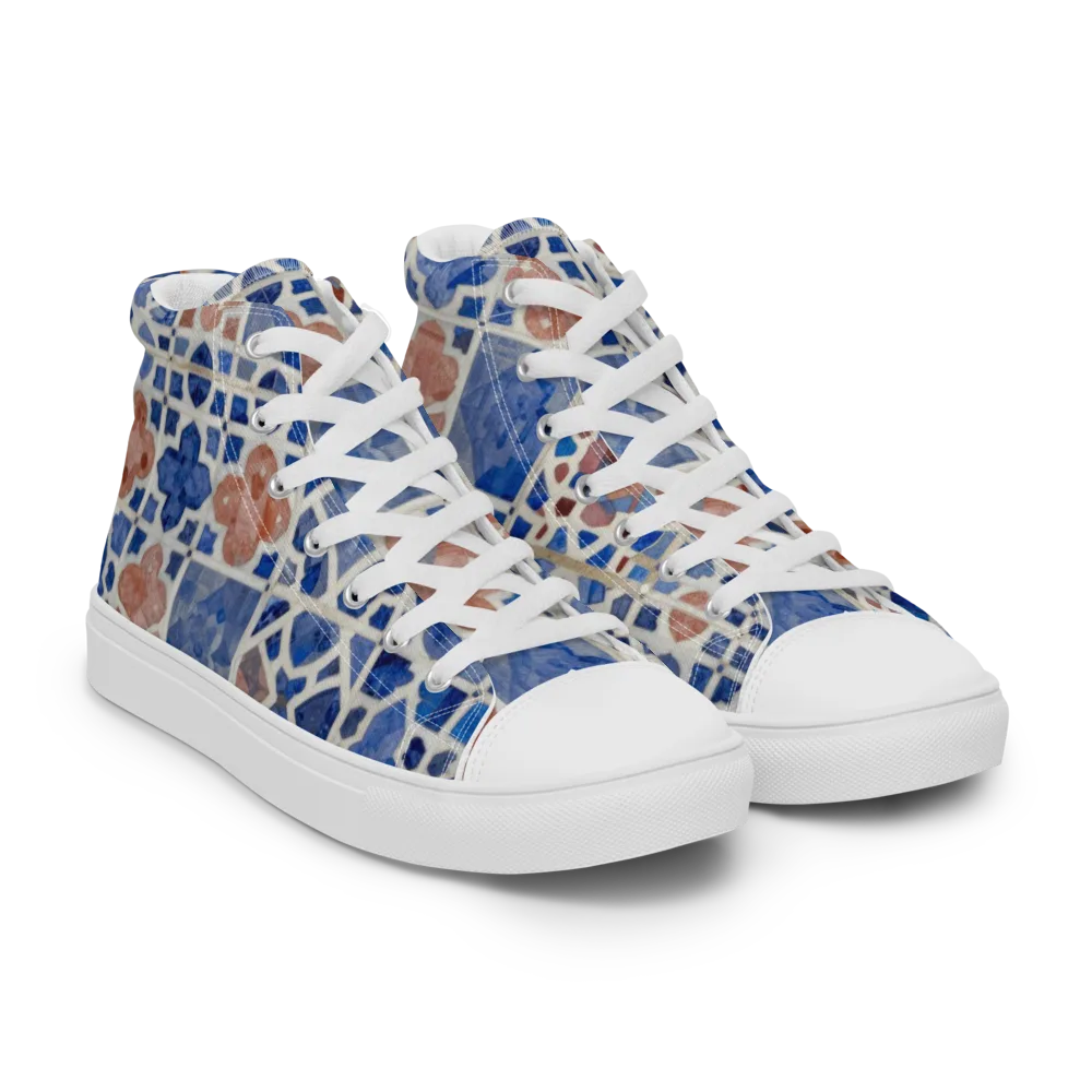 Azure Mosaic on Women's High Top Canvas Shoes — Right Front