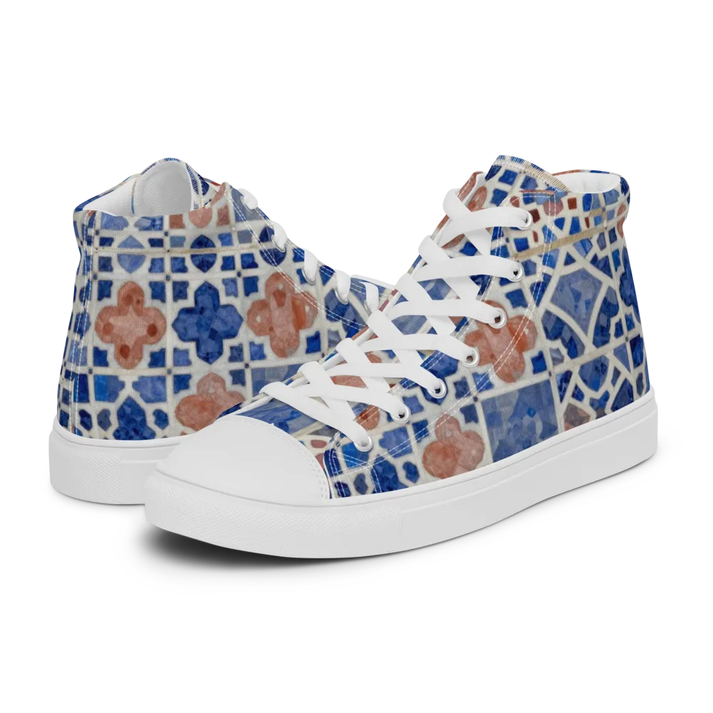 Azure Mosaic on Women's High Top Canvas Shoes — Left