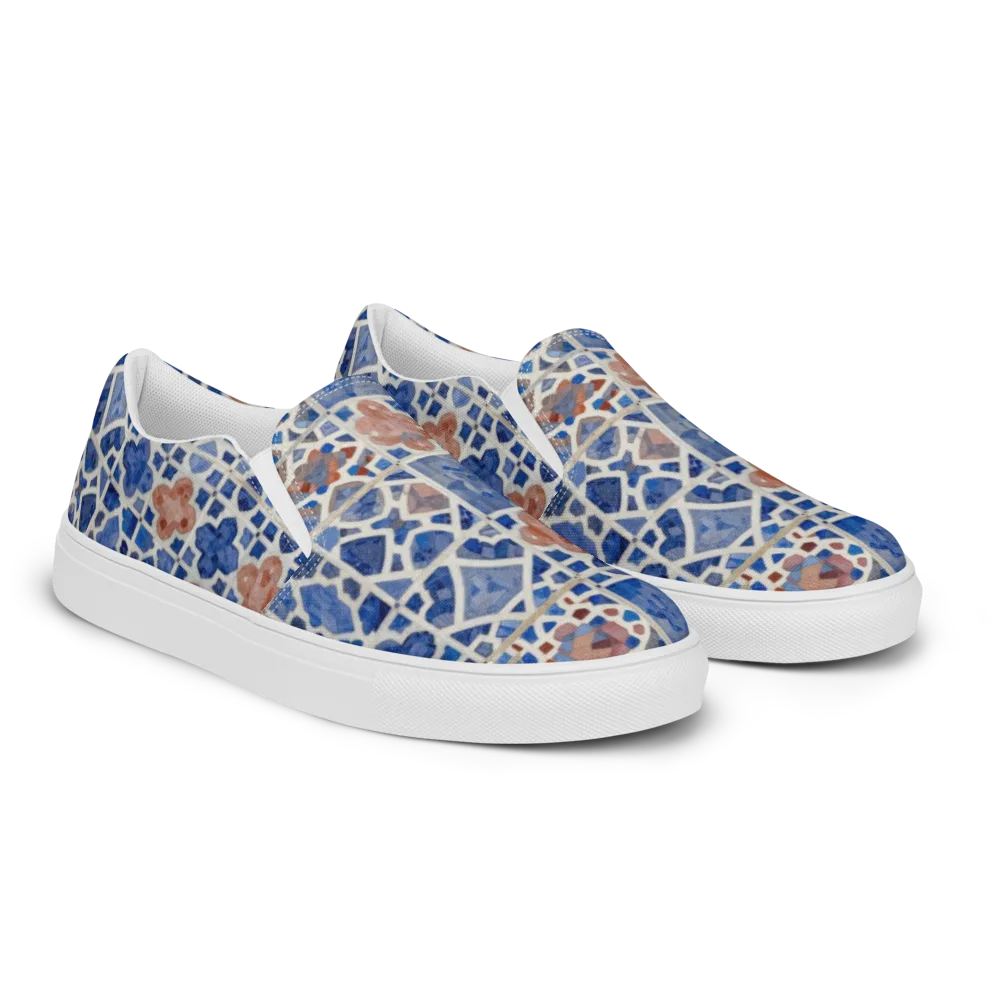 Azure Mosaic on Men's Slip-On Canvas Shoes — Right Front