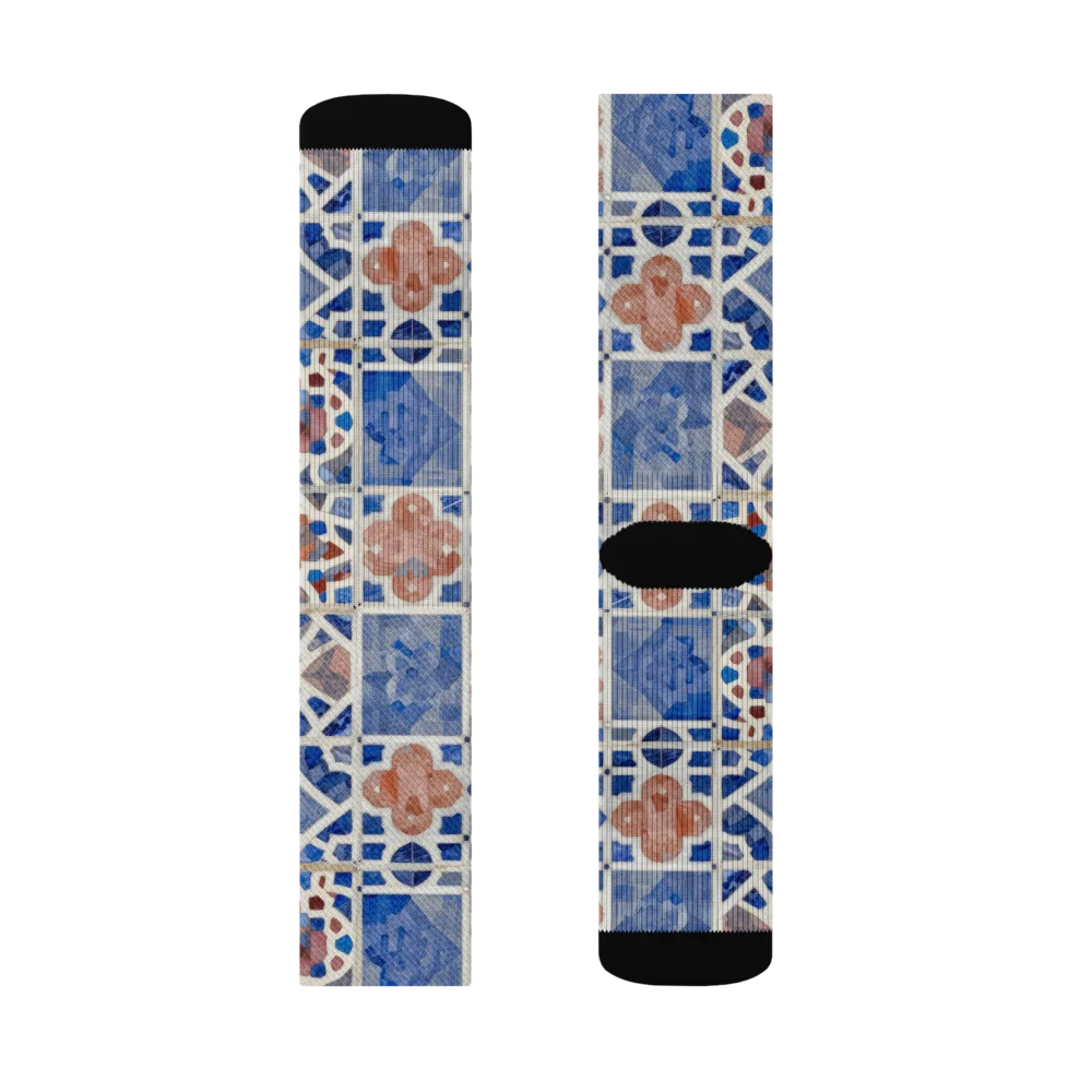 Azure Mosaic on Socks — Left Sock