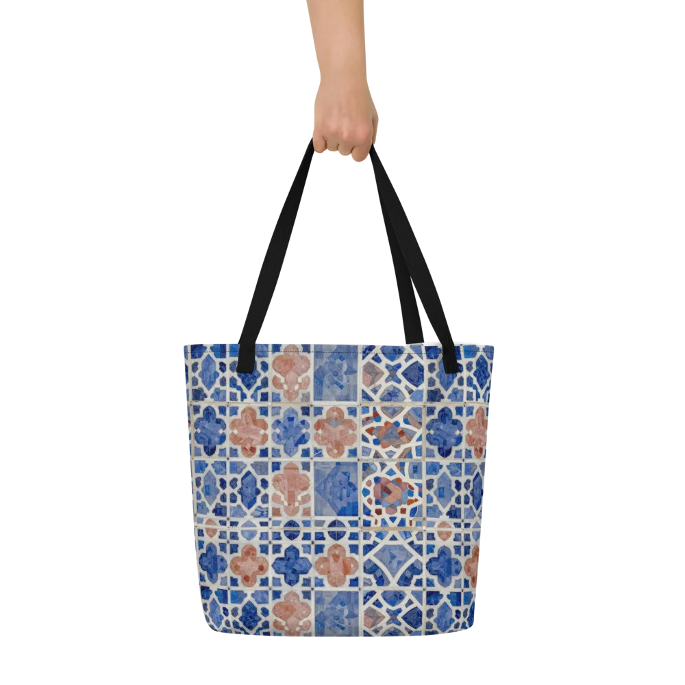 Azure Mosaic on Large Tote Bag W/ Pocket — Front