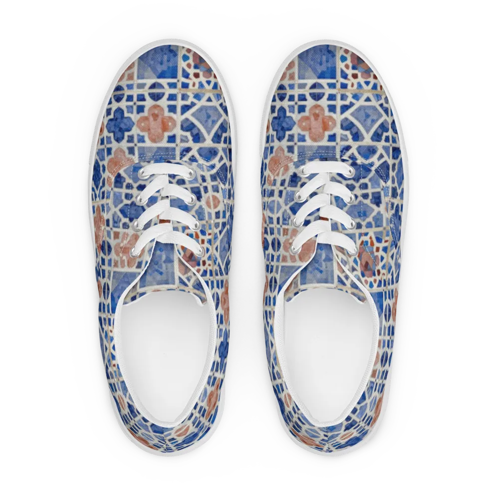 Azure Mosaic on Men's Lace-Up Canvas Shoes — Front