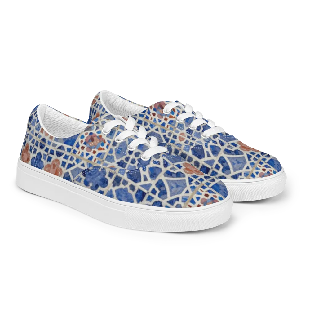 Azure Mosaic on Men's Lace-Up Canvas Shoes — Right Front