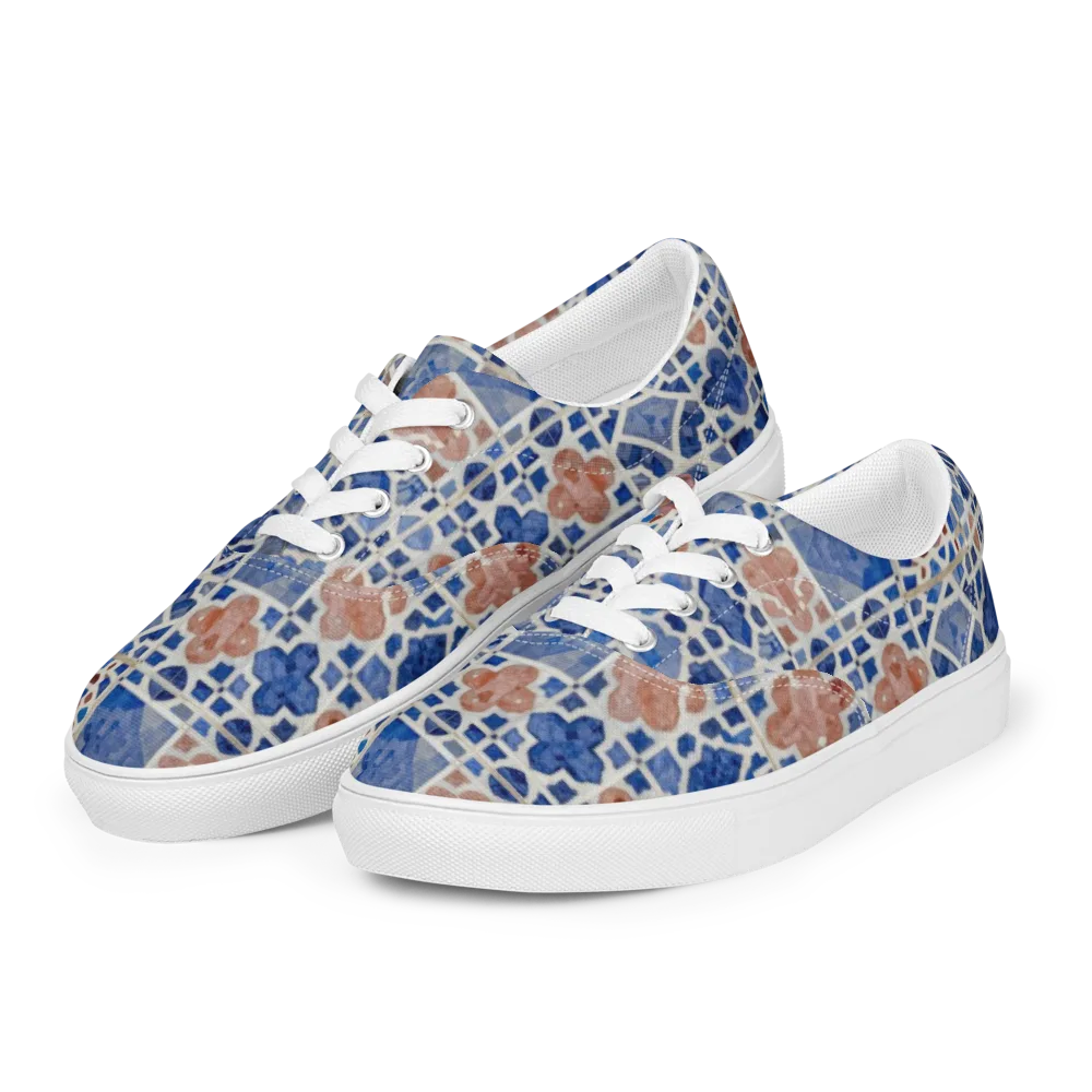 Azure Mosaic on Men's Lace-Up Canvas Shoes — Left Front