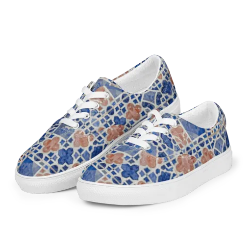 Azure Mosaic on a Men's Lace-Up Canvas Shoes