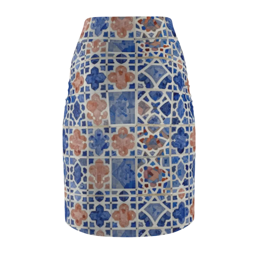 Azure Mosaic on Pencil Skirt — Back