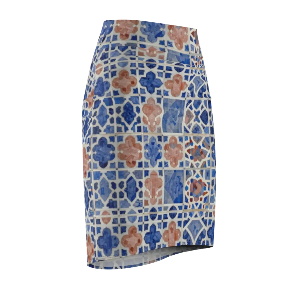 Azure Mosaic on Pencil Skirt — Front Side