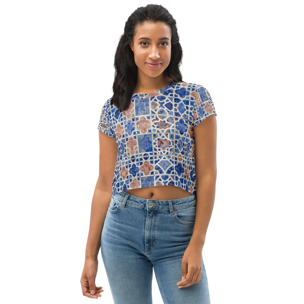 Azure Mosaic on Crop Tee — Front