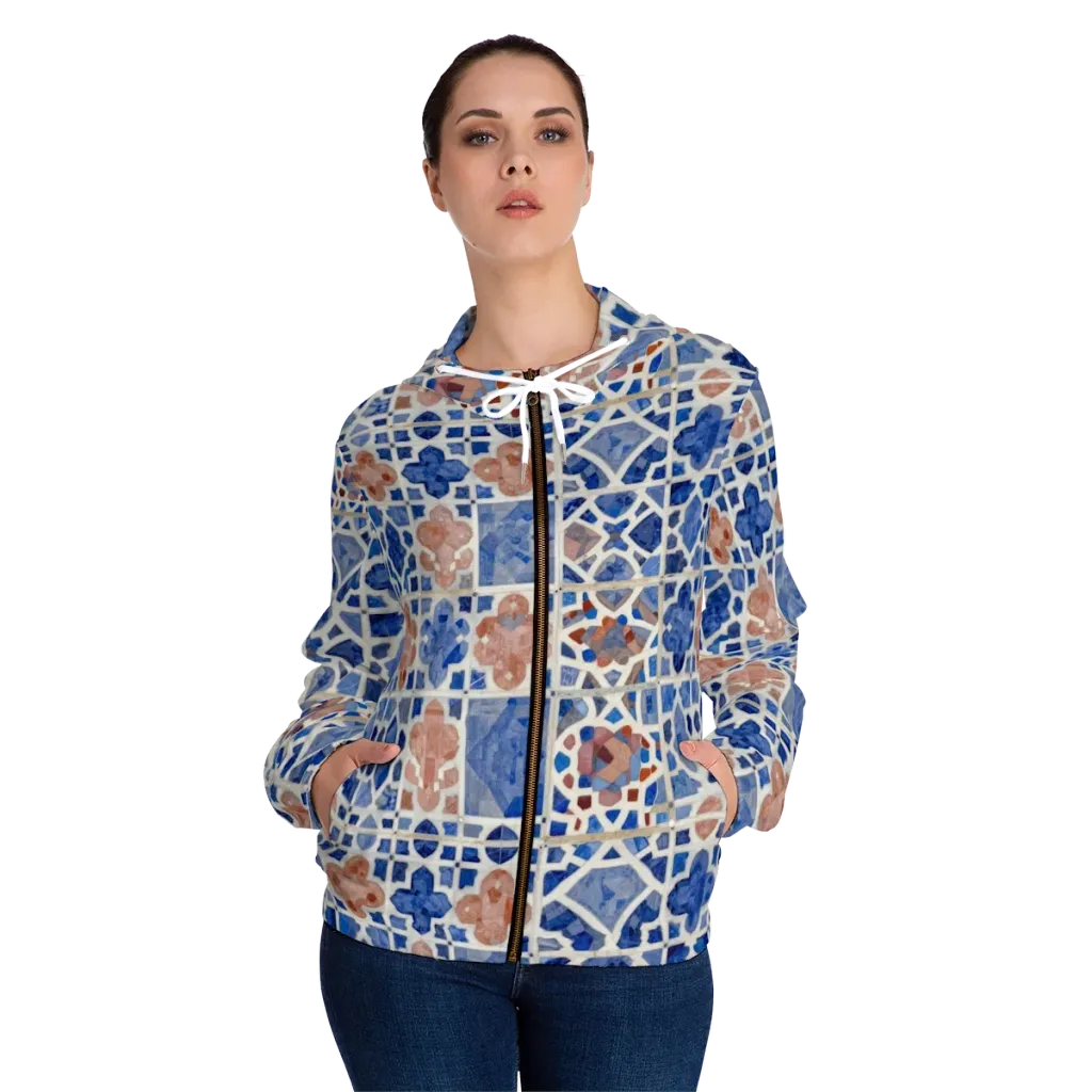Azure Mosaic on Women's Full-Zip Hoodie — Front On Person