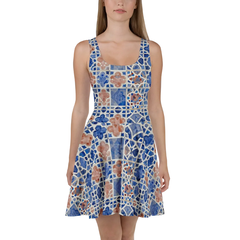 Azure Mosaic on Skater Dress — Front